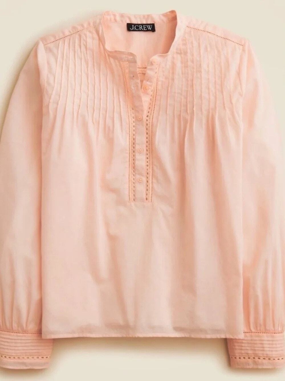 J. Crew Pink Cotton Voile Pintuck Lace Trim Popover Lightweight Top M